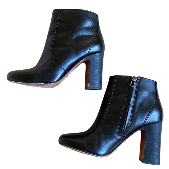 Madewell Sutton Leather Ankle Boots Booties Sz 6.5 Black Block Heel Side Zipper - Picture 7 of 14